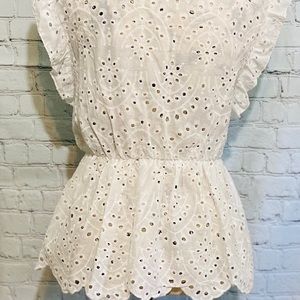 White Eyelet Embroidered Ruffle Top